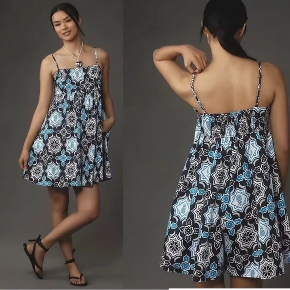 Anthropologie Hutch Bandeau Romper SM‎ Pineapple Print Blue Fit & Flare Summer